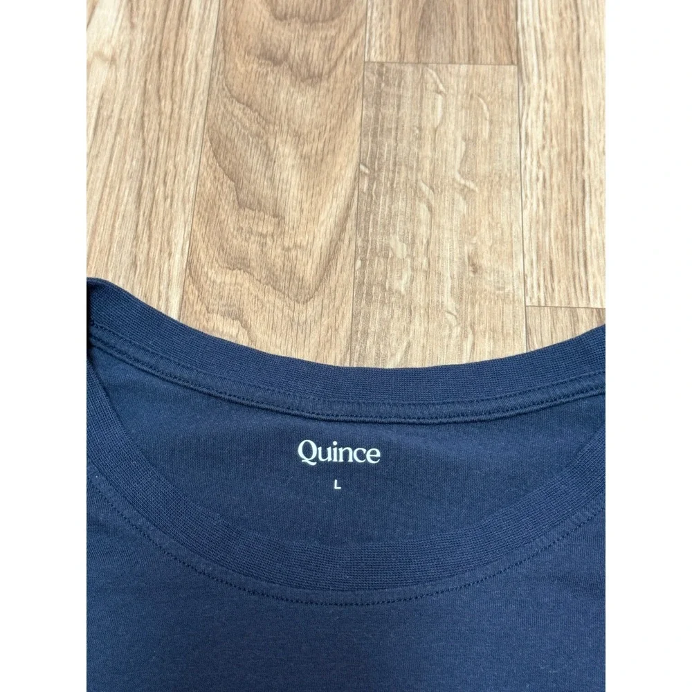 Quince Cotton Modal Relaxed Long Sleeve Tee Navy Blue Crew Neck Womens Large